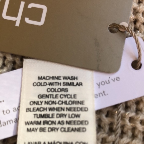 Chicos Lightweight Metallic Knit Fringed Poncho Neutral Color Gold Women OS NWT - Picture 14 of 17